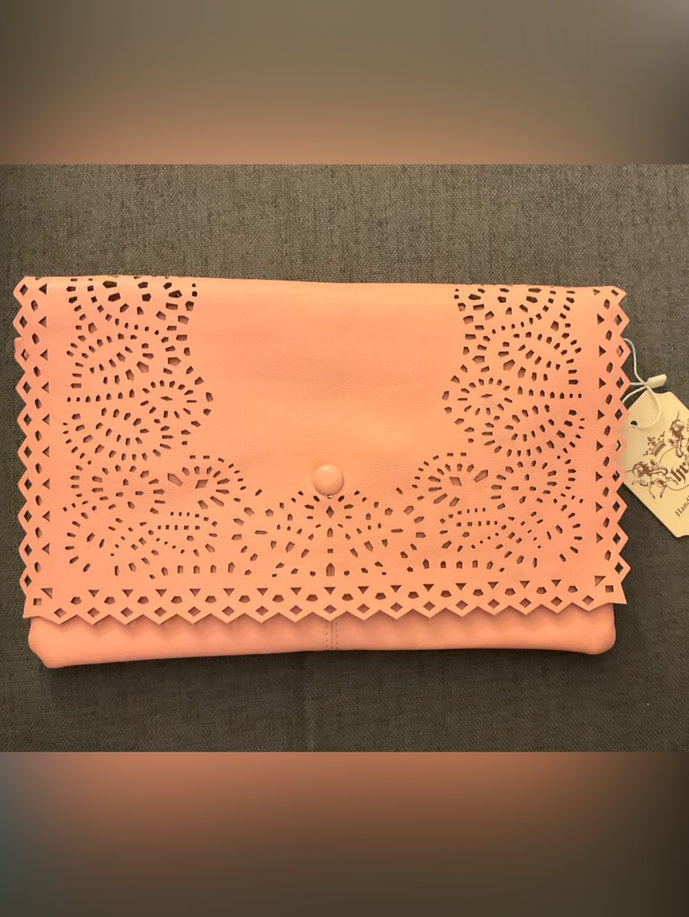 Handbag Republic Pink Laser-Cut Foldover Clutch with chain strap wristlet strap
